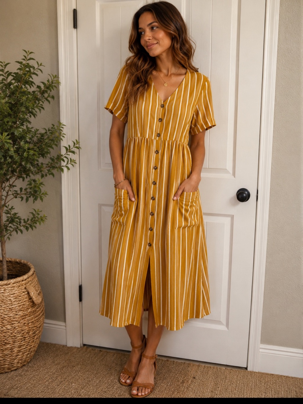 DAVI & DANI Mustard Striped Dress